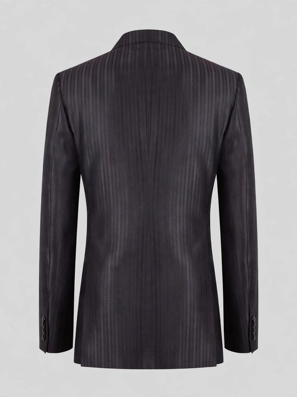 Charcoal Shadow-Stripe Six-Button Peak-Lapel Double-Breasted Suit Jacket 09