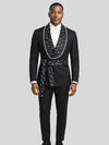 Onyx Silver Crystal Belted Shawl-Collar Double-Breasted Tuxedo Jacket - cover