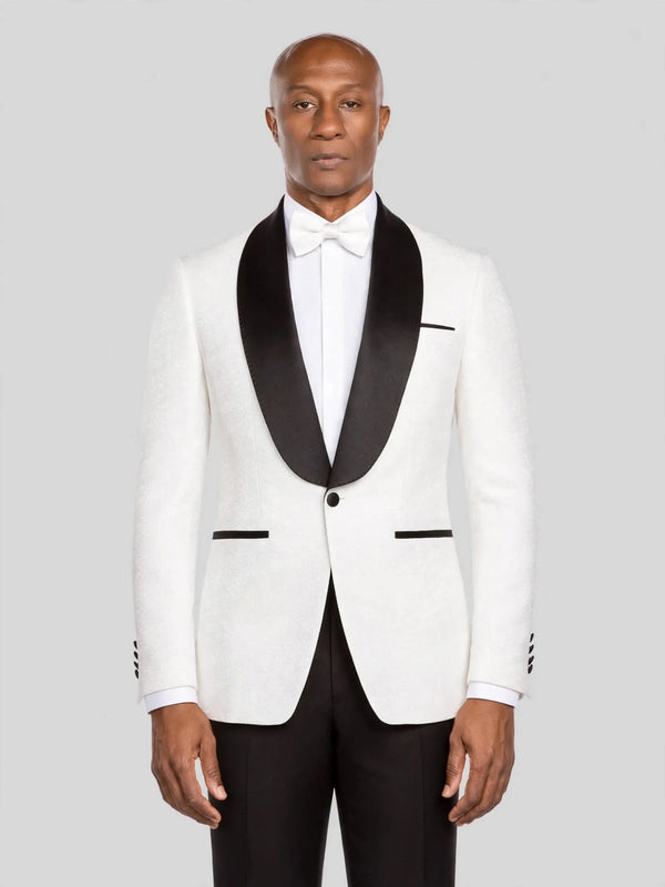 Ivory Textured Black Shawl-Collar Black-Welt Tuxedo Jacket - cover
