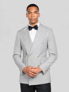 Silver Grey Gold-Button Ticket-Pocket Slant-Flap Peak-Lapel Double-Breasted Suit Jacket 02