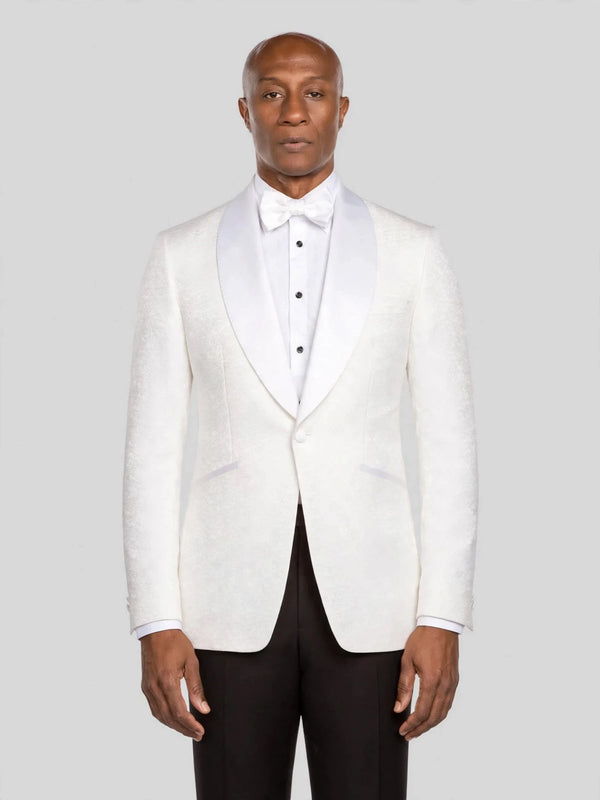 Ivory Diamond-Texture Satin Shawl-Collar Tuxedo Jacket - cover