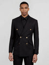 Onyx Gold-Button Slant-Flap Peak-Lapel Double-Breasted Suit Jacket 04