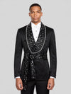 Onyx Silver Crystal Belted Shawl-Collar Double-Breasted Tuxedo Jacket 03