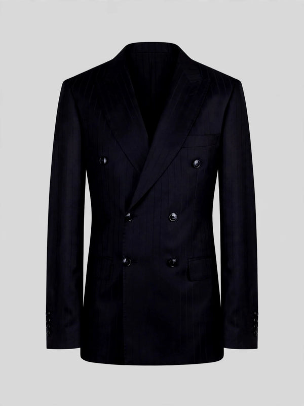 Onyx Pinstripe Six-Button Peak-Lapel Double-Breasted Suit Jacket 07