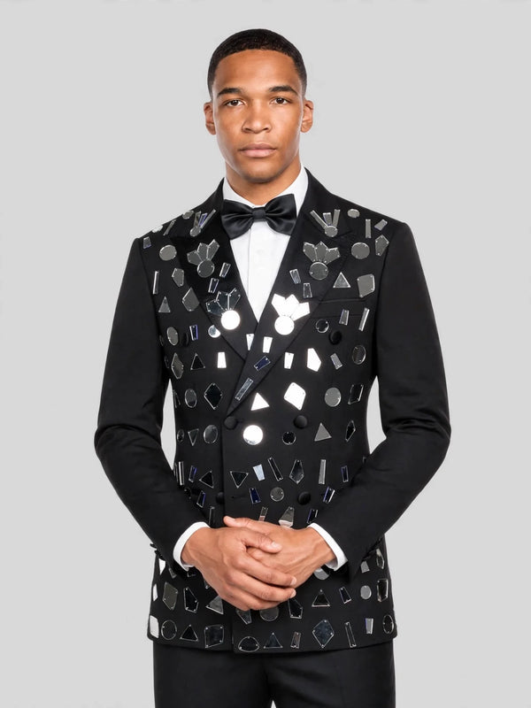 Onyx Geometric Mirror-Scatter Peak-Lapel Double-Breasted Tuxedo Jacket 02