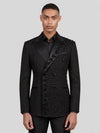 Onyx Jet Half-Bead Diagonal Peak-Lapel Double-Breasted Tuxedo Jacket 04