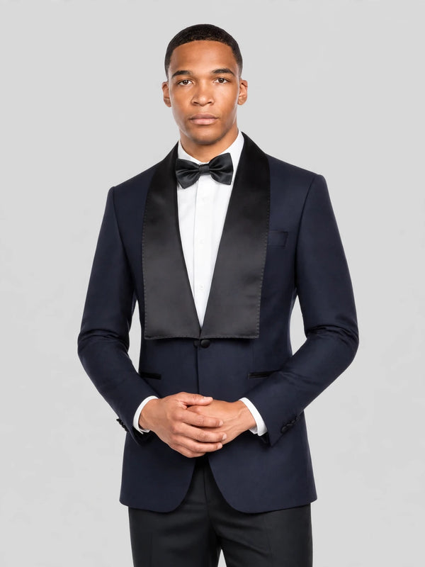 Midnight Navy Bib-Shawl Two-Button Tuxedo Jacket 02