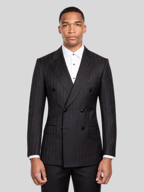 Onyx Wide Shadow-Stripe Six-Button Peak-Lapel Double-Breasted Suit Jacket 01