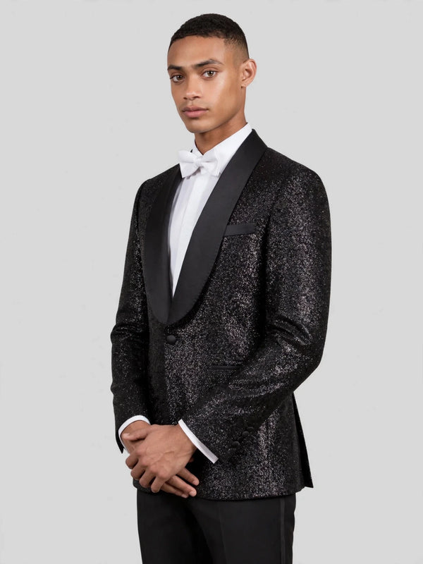 Onyx Silver-Glitter Satin Shawl-Collar Tuxedo Jacket 03