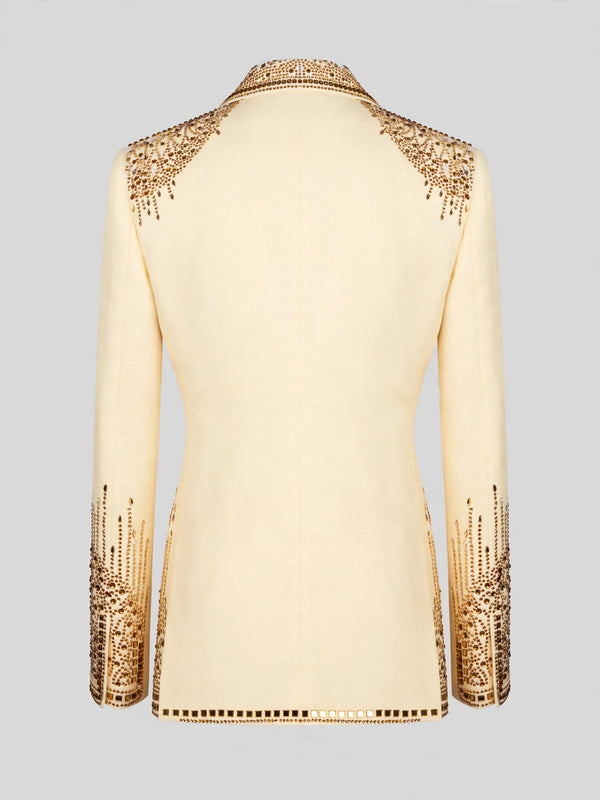 Cream Champagne Mirror-Stud Cascade Peak-Lapel Double-Breasted Tuxedo Jacket 09