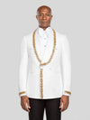 Ivory Gold Crystal-Trim Shawl-Collar Double-Breasted Tuxedo Jacket - cover
