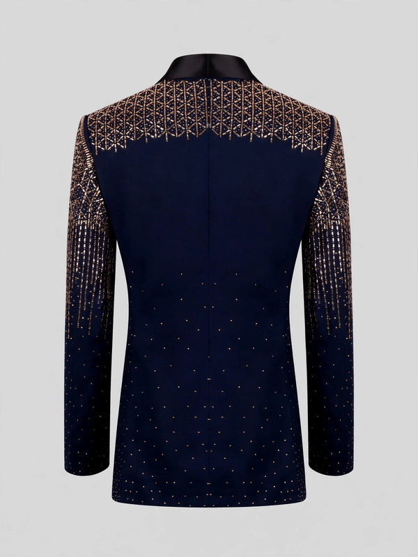 Midnight Gold Crystal Gradient Shawl-Collar Tuxedo Jacket 09