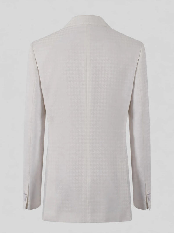 Ivory White Houndstooth Satin Peak-Lapel Double-Breasted Tuxedo Jacket 09