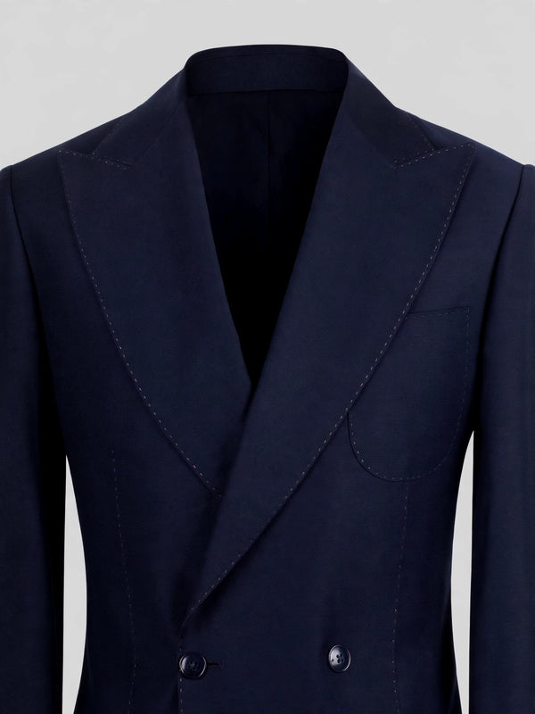 Midnight Navy Patch-Pocket Pick-Stitch Peak-Lapel Double-Breasted Tuxedo Jacket 08