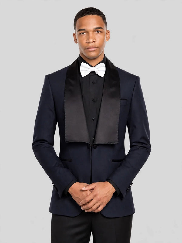 Midnight Navy Bib-Shawl Two-Button Tuxedo Jacket 05