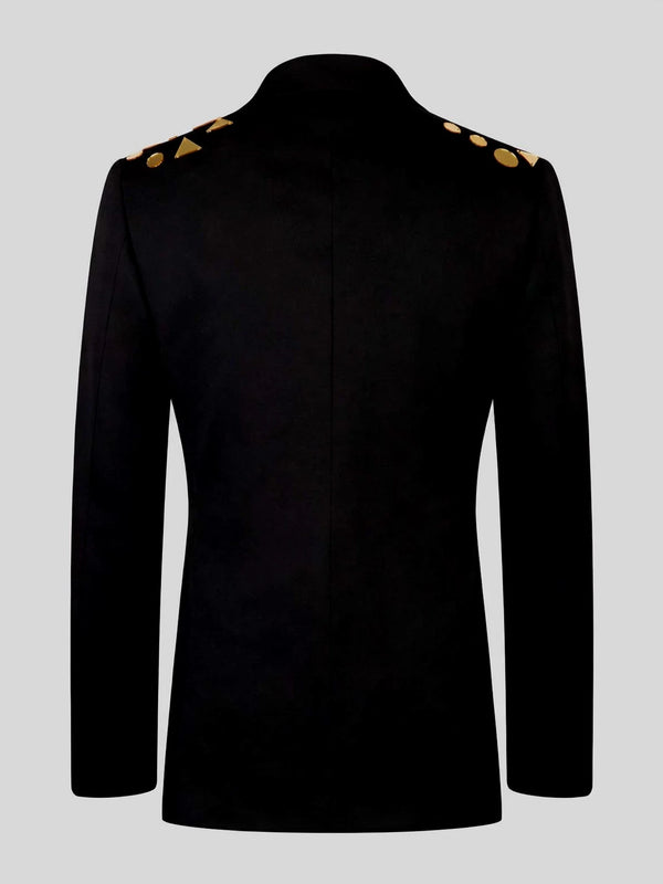 Onyx Gold Geometric Mirror Peak-Lapel Double-Breasted Tuxedo Jacket 09
