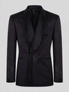 Onyx Jet Beaded-Trim Shawl-Collar Double-Breasted Tuxedo Jacket 07