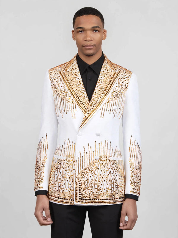 Ivory Gold Crystal Cascade Peak-Lapel Double-Breasted Tuxedo Jacket 04