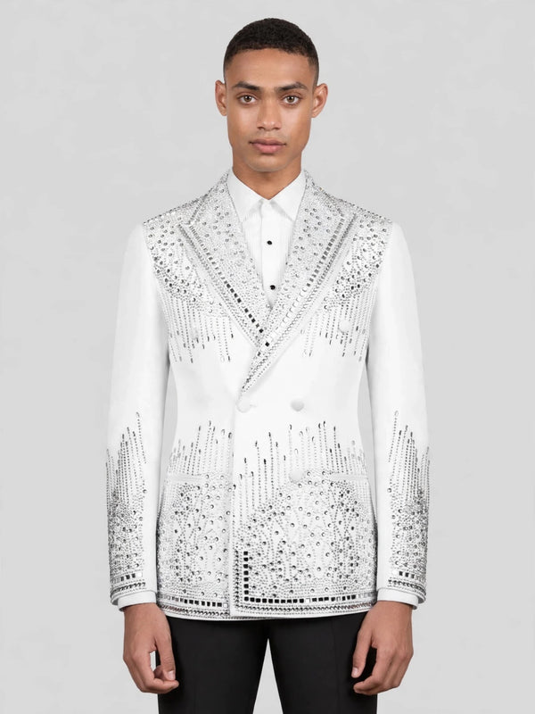 Ivory Silver Crystal Cascade Peak-Lapel Double-Breasted Tuxedo Jacket 01