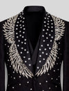 Onyx Silver Crystal Feather-Frond Shawl-Collar Tuxedo Jacket 08