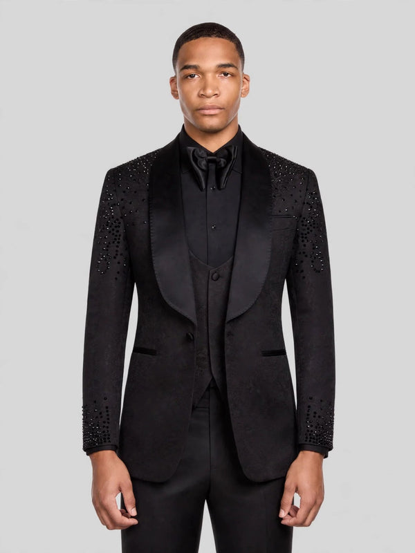 Onyx Jet Scatter Shawl-Collar Tuxedo Jacket 06