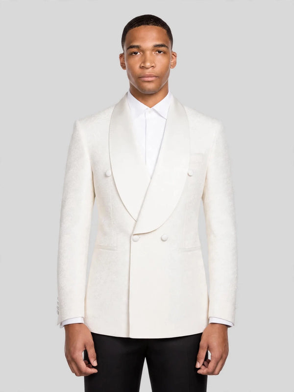 Ivory Textured Satin Shawl-Collar Double-Breasted Tuxedo Jacket 01