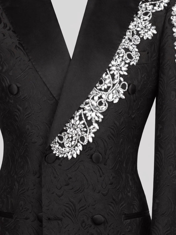 Onyx Silver Crystal Double-Breasted Tuxedo Jacket 08