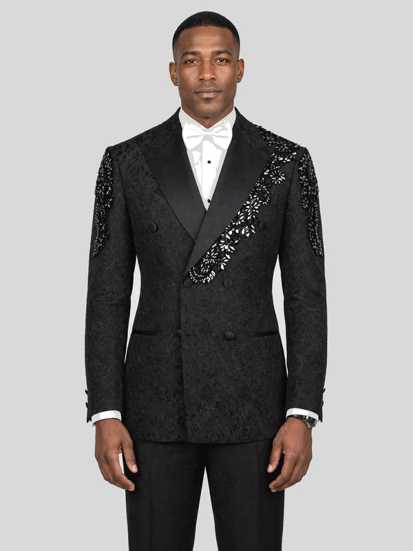 Onyx Crystal Double-Breasted Tuxedo Jacket - cover