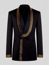 Onyx Gold Beaded-Grid Shawl-Collar Double-Breasted Tuxedo Jacket 07