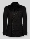 Onyx Jet Half-Bead Diagonal Peak-Lapel Double-Breasted Tuxedo Jacket 07