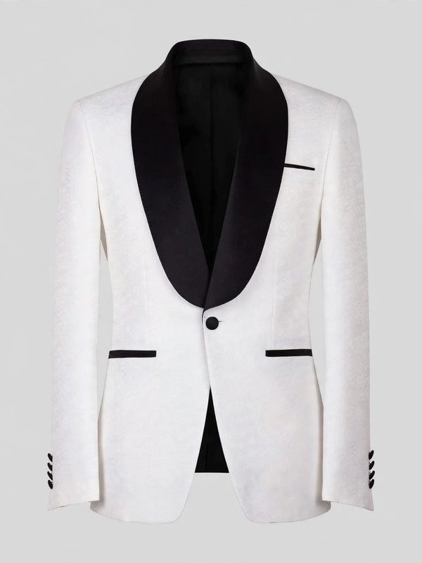 Ivory Textured Black Shawl-Collar Black-Welt Tuxedo Jacket 07