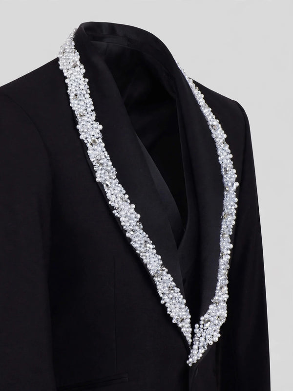 Onyx Silver Crystal-Trim Shawl-Collar Tuxedo Jacket 08
