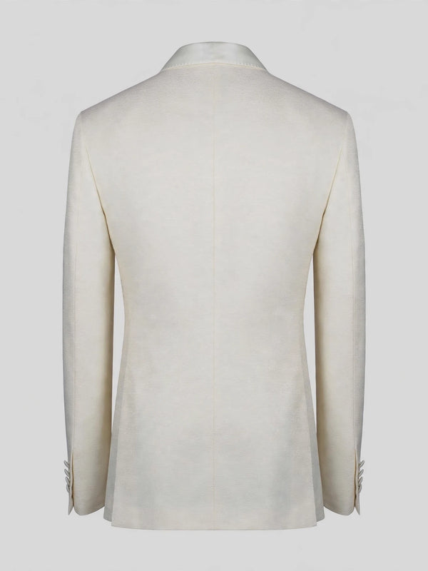 Cream Fine-Grain Satin Shawl-Collar Tuxedo Jacket 09
