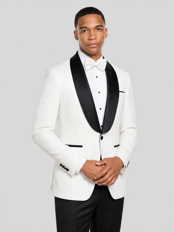 Ivory Textured Black Shawl-Collar Black-Welt Tuxedo Jacket 03