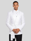Snow White Micro-Dot Satin Shawl-Collar Belted Double-Breasted Tuxedo Jacket 03