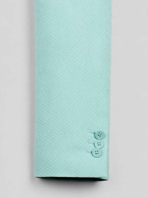 Mint Aqua Textured Shawl-Collar Tuxedo Jacket 10