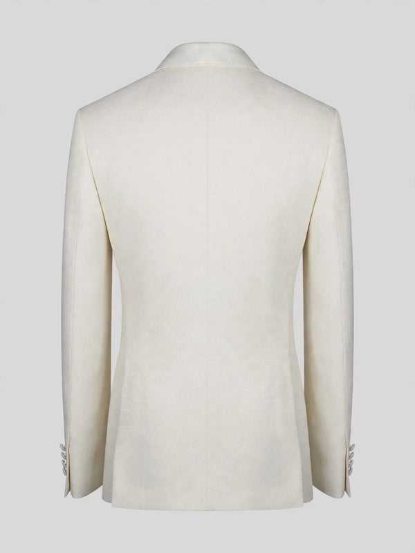 Ivory Textured Satin Shawl-Collar Tuxedo Jacket 09