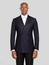 Midnight Navy Shadow-Stripe Peak-Lapel Double-Breasted Suit Jacket - cover