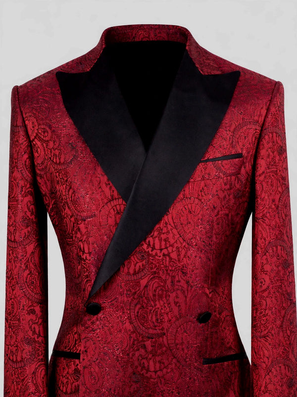 Crimson Paisley-Jacquard Satin Peak-Lapel Two-Button Double-Breasted Tuxedo Jacket 08