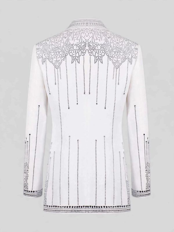 Ivory Silver Crystal Drip Peak-Lapel Double-Breasted Tuxedo Jacket 09