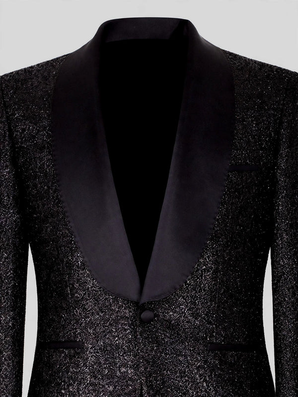 Onyx Silver-Glitter Satin Shawl-Collar Tuxedo Jacket 08