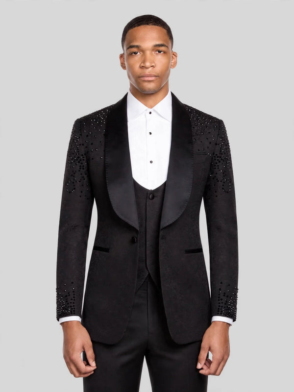 Onyx Jet Scatter Shawl-Collar Tuxedo Jacket 01