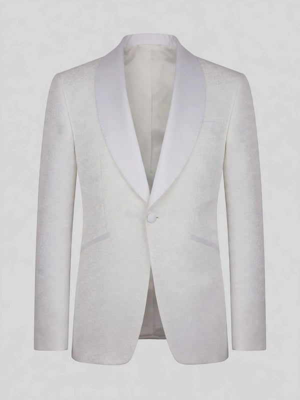 Ivory Fine-Jacquard Satin Shawl-Collar Tuxedo Jacket 07