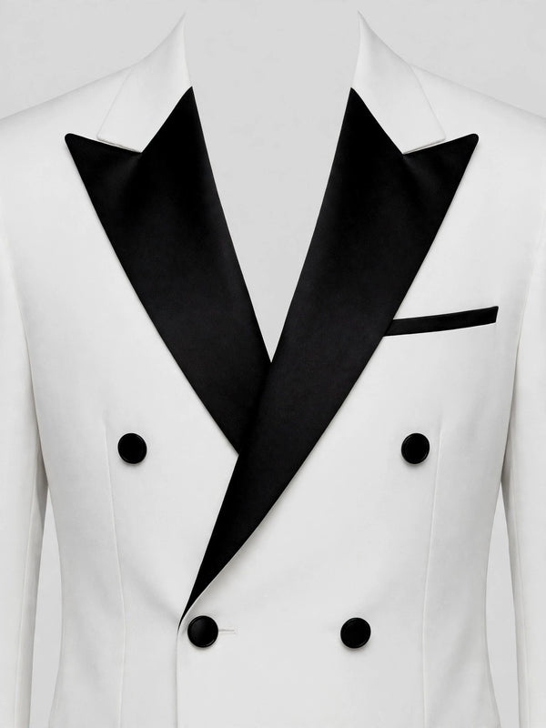 Snow White Black Satin Peak-Lapel Six-Button Double-Breasted Tuxedo Jacket 08