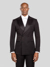 Onyx Black Houndstooth Satin Peak-Lapel Six-Button Double-Breasted Tuxedo Jacket - cover