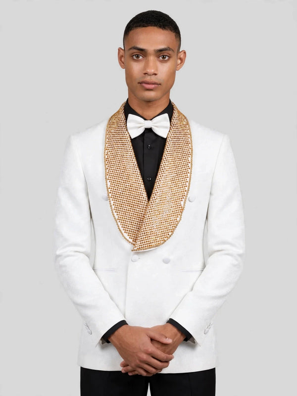 Ivory Amber Crystal-Mesh Shawl-Collar Double-Breasted Tuxedo Jacket 05