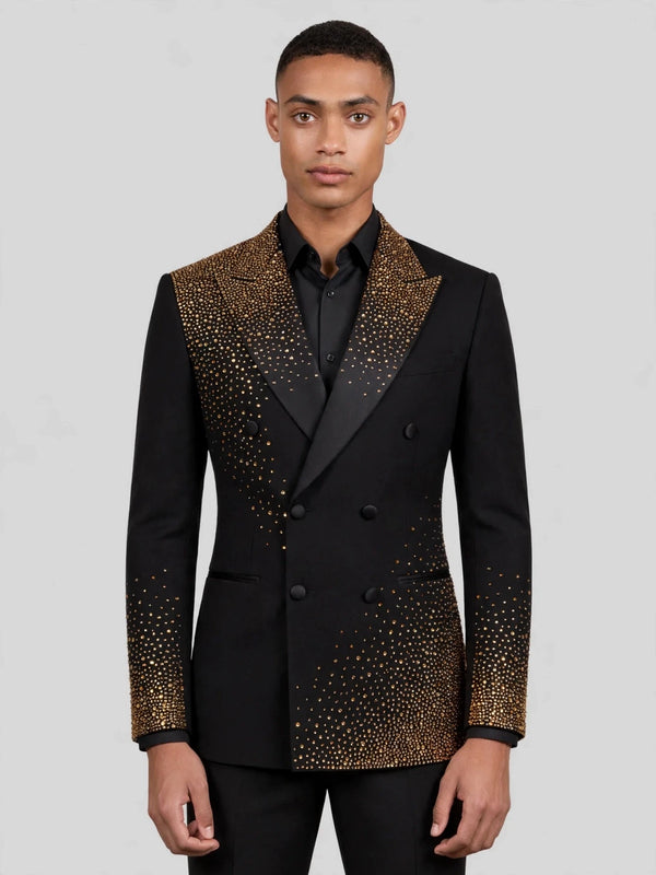 Onyx Gold Gradient Crystal-Dot Peak-Lapel Double-Breasted Tuxedo Jacket 04