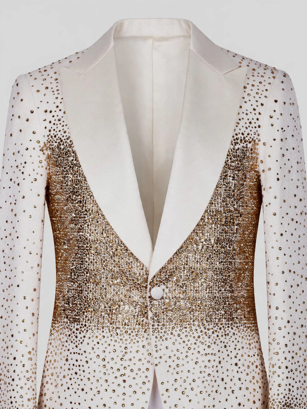 Ivory Gold Gradient Crystal-Dot Shawl-Collar Tuxedo Jacket 08