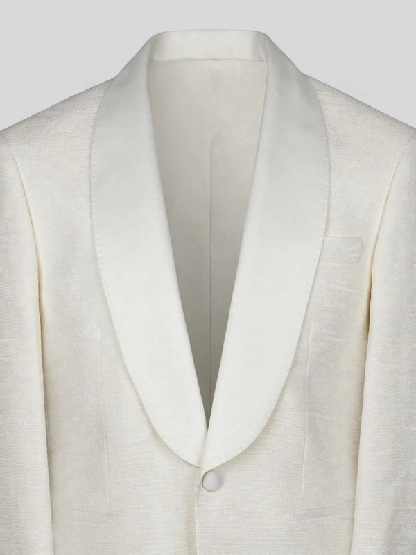 Ivory Textured Satin Shawl-Collar Tuxedo Jacket 08