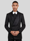 Onyx Jet Constellation-Bead Shawl-Collar Double-Breasted Tuxedo Jacket 05